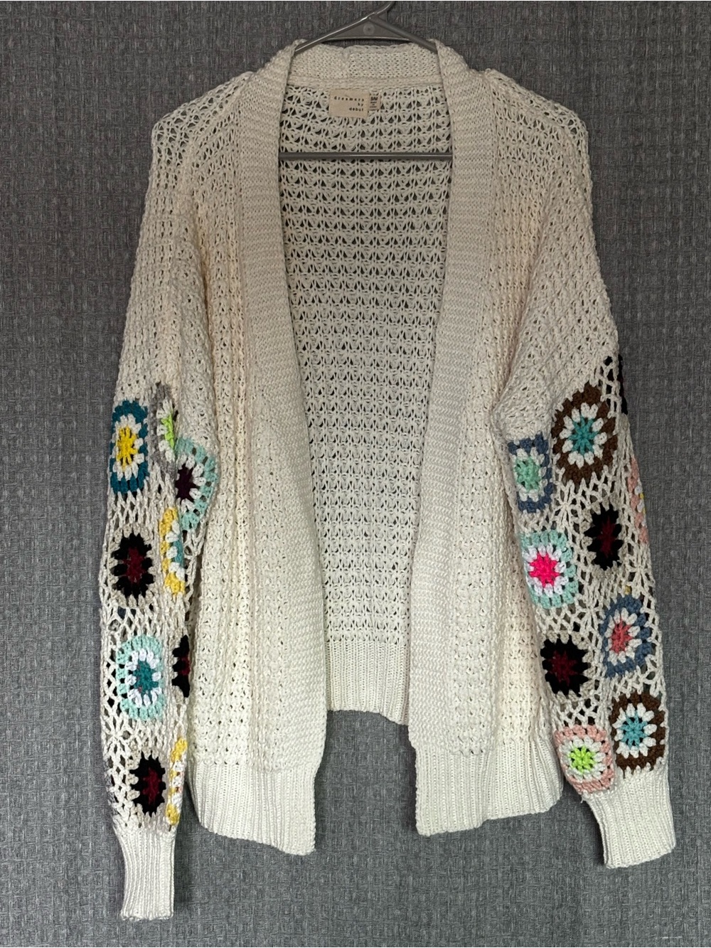 Dreamers by Debut Crochet Granny Square Cardigan S/M Boho Cream